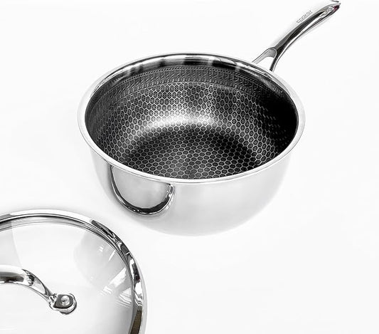 3.0 Quart Hexagon Surface Hybrid Stainless Steel Saucepan with Lid