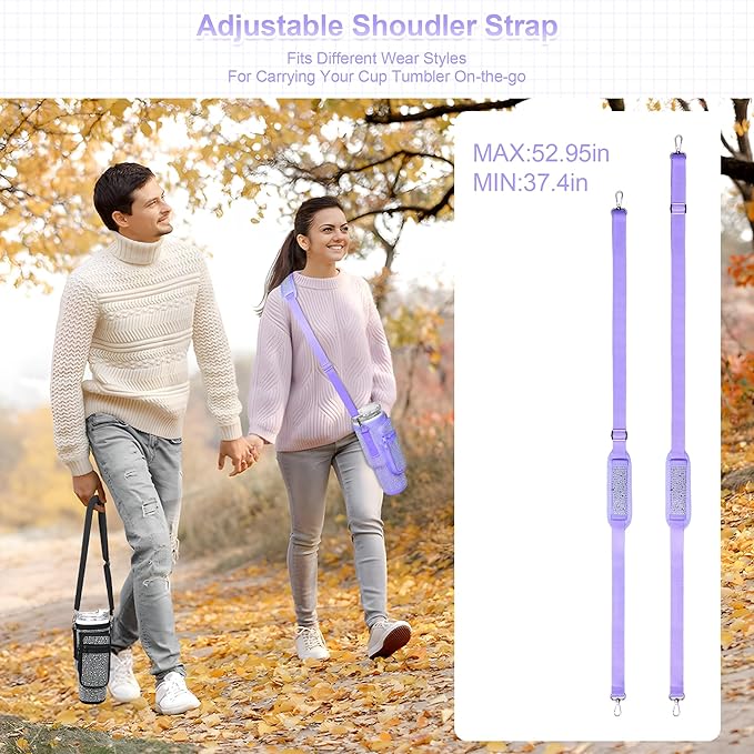 Bling Diamond Water Bottle Carrier Bag with Phone Pocket for Stanley 40/30 oz Tumbler with Card Holder,Neoprene Water Bottle Holder Pouch with Adjustable Strap for Stanley Cup Accessories