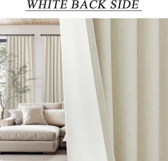 100 Inch Length Custom Summer Curtains for Windows Living Room Viral Back Tab Pleated Extreme Blackout Curtain Linen Designer Drapes for Sliding Glass Doors Patio 52 Wide x 100 Long Tall 2 Panel Beige