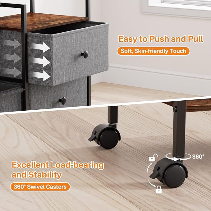 Baby Diaper Caddy Organizer and Storage - 3 Tier Rolling Cart with Dividers and Drawers, Easy To Assemble, Mobile Utility Cart with Wheels for Nursery, Bedroom, Changing Table & Crib