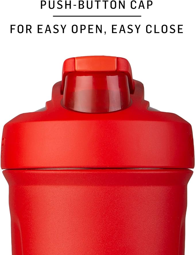 BlenderBottle Strada Shaker Cup Insulated Stainless Steel Water Bottle with Wire Whisk, 24-Ounce, Red