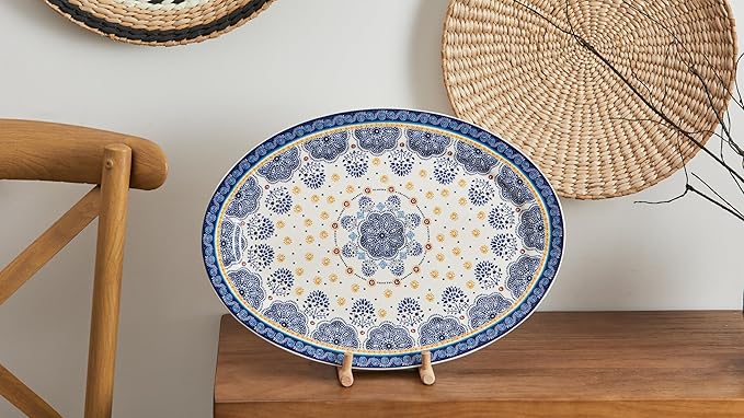 Bico Blue Talavera Ceramic 16 inch Oval Platter, Microwave & Dishwasher Safe