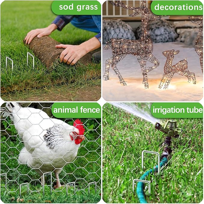 100 Pack Landscape Staples 4 Inch 12 Gauge Garden Stakes Galvanized Garden Staples Pins Anti-Rust Ground Stakes for Weed Barrier, Irrigation Tubing, Yard Lawn, Landscape Fabric