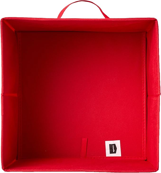 Amazon Basics Cube Organizer Storage Bins Handles, Collapsible Fabric, Pack of 6, 10.5"x10.5"x11", Red