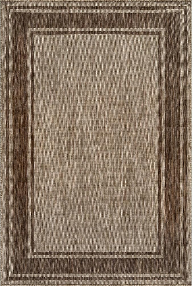 Beverly Rug Large Outdoor Rug 9x12 Modern Bordered Area Rugs for Indoor and Outdoor Patio Deck Porch Garden Waterproof Weather Sun Resistant Washable Outside Carpet (9 x 12 Jute)