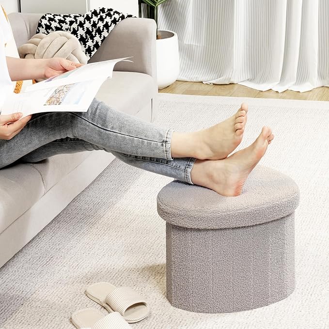 B FSOBEIIALEO Storage Ottoman Cube, Heart Shaped Ottomans with Storage Foot Stool Footrest for Lving Room, Boucle Ottoman Seat for Dorm Room,Faux Teddy Fur, Grey 15"x15"x15"