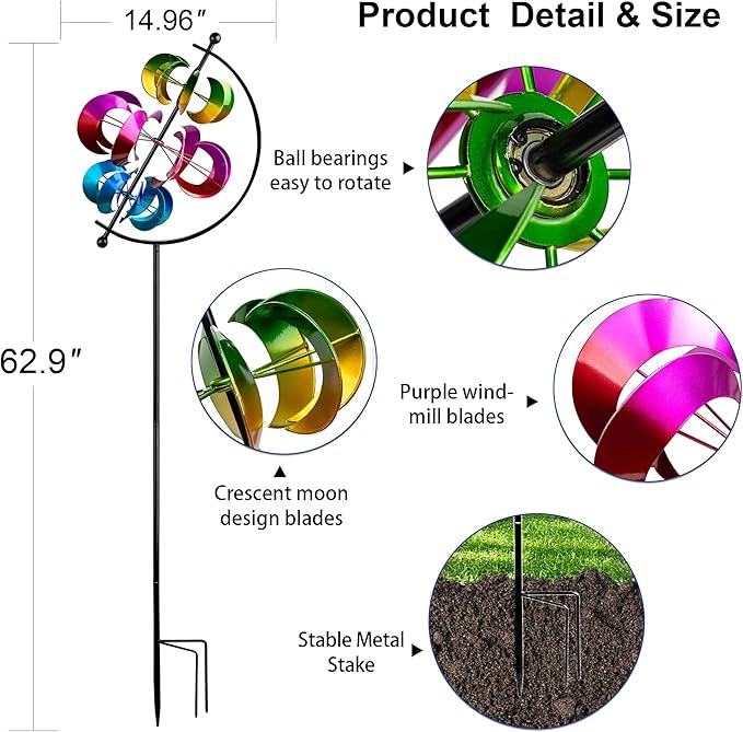 62.9" Large Wind Spinner Outdoor Decor, Garden Art with Metal Stake, Resistant for Yard, Patio and Lawn