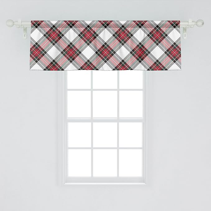 Ambesonne Tartan Window Valance, Traditional Plaid with Diagonal Lines and Rhombuses Scottish Culture Inspirations, Curtain Valance for Kitchen Bedroom Decor with Rod Pocket, 42" x 18", Multicolor