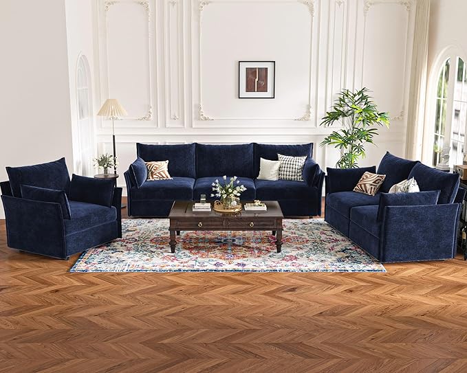 136.4" Oversized Modular Sectional Sofa, U Shaped Convertible Couch with Movable Ottoman, Large 7 Seat Corner Couches for Living Room Deep Seat Blue Chenille