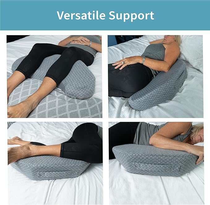 Bedsore Positioning Pillow Wedge - Bedsore Prevention and Faster Recovery - Heat Regulating Bed Sore Cushion for Butt Lifting and Easy Positioning - 2 Non-Skid Removable Covers (Grey)