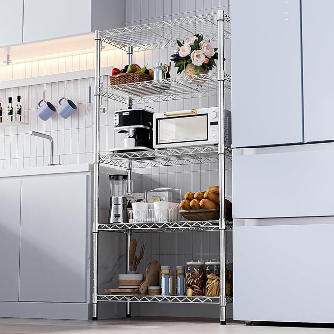 1250 lbs Steel Heavy Duty 5-Tier Utility Shelving Unit Steel Organizer Wire Rack for Home,Kitchen,Office,Chrome (13.7" D x 23.6" W x 62.4" H)