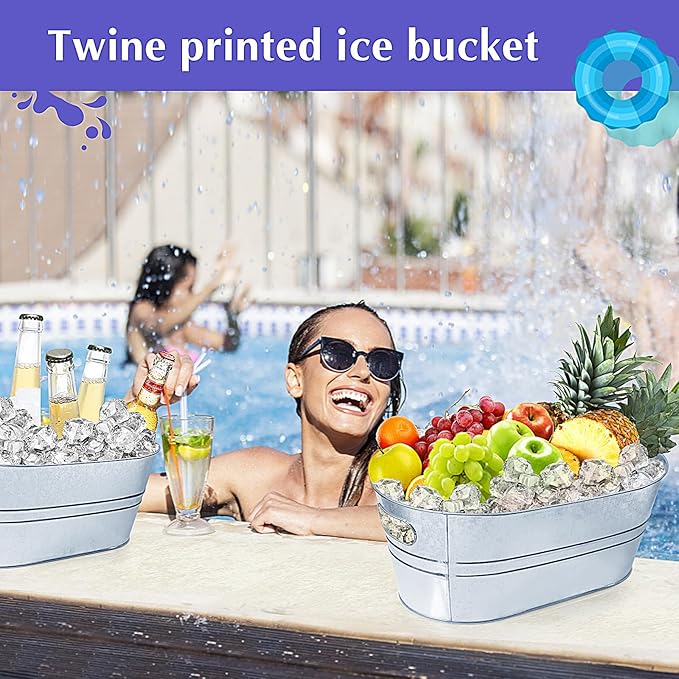 4 Gallon Ice Buckets for Parties, IKAYAS Galvanized Metal Ice Bucket Ice Tub with Scoop for Cocktail Bar Mimosa Bar Supplies, Large Champagne Bucket Beer bucket Metal Tub (4 Pack)