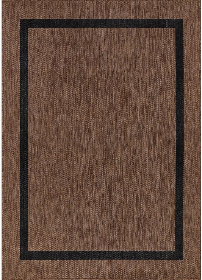 Bordered Outdoor Rug 10x14 Washable Outside Carpet for Indoor Patio Porch Waterproof Easy Cleaning Non Shedding Area Rugs Nut Brown - Black 10 x 14