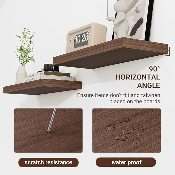 36 Inch Floating Shelves, 36"x9.25"x1.5" Inch Deep Floating Shelves for Wall, Wooden Shelves for Bathroom, Bedroom, Living Room, Walnut