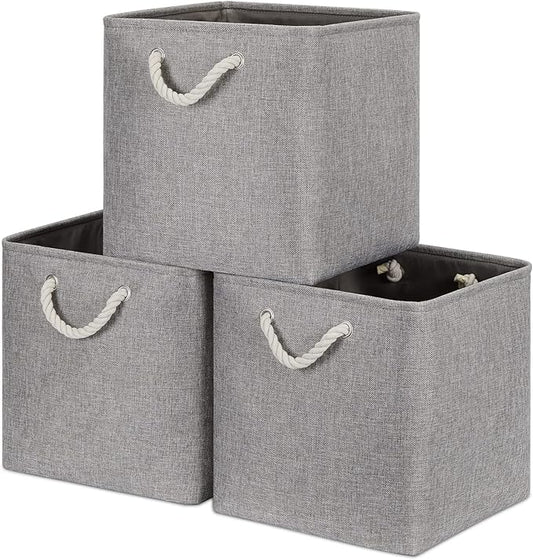 Bidtakay Grey Baskets Foldable Storage Cube Bins 13x13x13 Cube Storage Organizer Closet Set of 3 Fabric Storage Baskets for Home Office Large Baskets for Nursery Baby Toy Storage