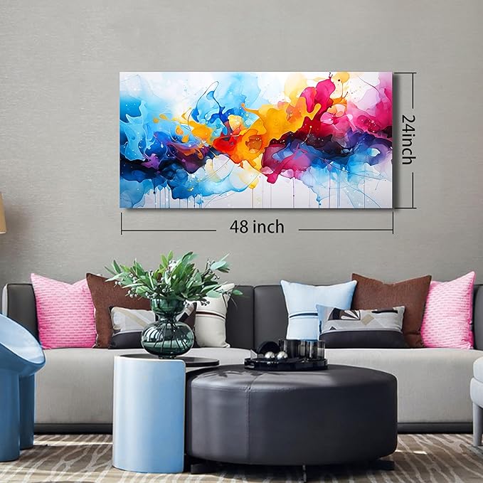 Alsingbago Large Colorful Abstract Canvas Wall Art for Living Room Bedroom Home Office Modern Wall Decor Blue Orange Pink Gray Abstract Picture Ready to Hang Size 24x48