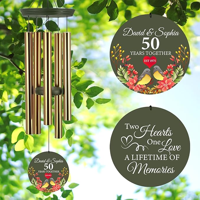 ASTARIN 50th Anniversary Wind Chimes Personalized, 30"/36" Deep Tone Wind Chimes for Wife Husband Parents, Romantic Souvenirs for Men Women Couple
