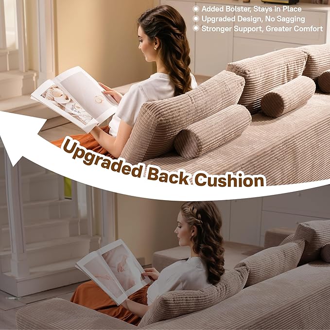 104" Cloud Sectional Couches for Living Room,L Shaped Boneless Couch in A Box,Sleeper Sofa with Comfy Chaise No Assembly Required,Camel