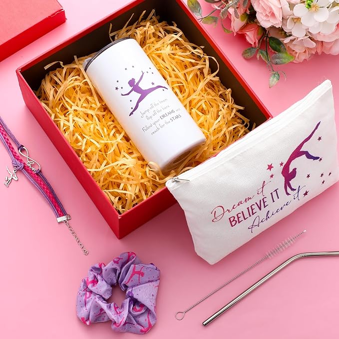 4 Pieces Sports Gifts Set - Hair Scrunchies, Elastic Hair Bands, Ball Charm Bracelet, Zipper Pouch, and Tumbler for Women