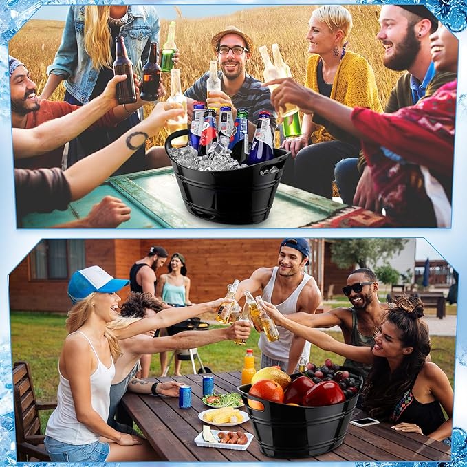 6 Pieces Ice Buckets Bulk, Plastic Ice Buckets with Handles, Oval Storage Tub, Large Capacity Ice Drink Bucket for Party Bar Wine Beer Champagne Beverage Bottle Cooler (Black,18 Liter)