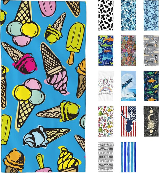 Beach Towel, Vintage Ice Cream Doodle Beach Towel Oversized Sand Proof Absorbent, Quick-Dry Bath Pool Swim Towel for Shower Spa Vacation, 29.5” X 59”