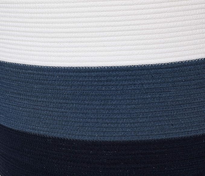 24" x 24" x 17" Max Size Large Cotton Rope Basket, Extra Large Storage Basket, Woven Laundry Hamper, Cloth Storage Bin, for Blankets Clothes Towels Pillows in Living Room, Dark Blue/Deep Blue