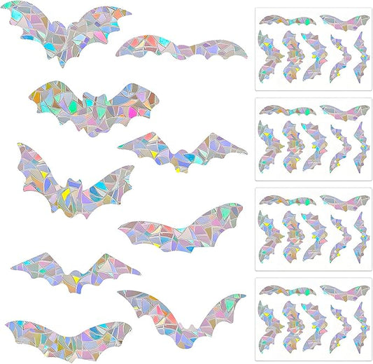 4Pcs Bat Window Stickers, Prism Color Window Decals to Prevent Bird Strikes Bird Window Strike Prevention Window Alert Decals for Birds Strikes, Anti Collision Window Stickers for Birds Window Decals