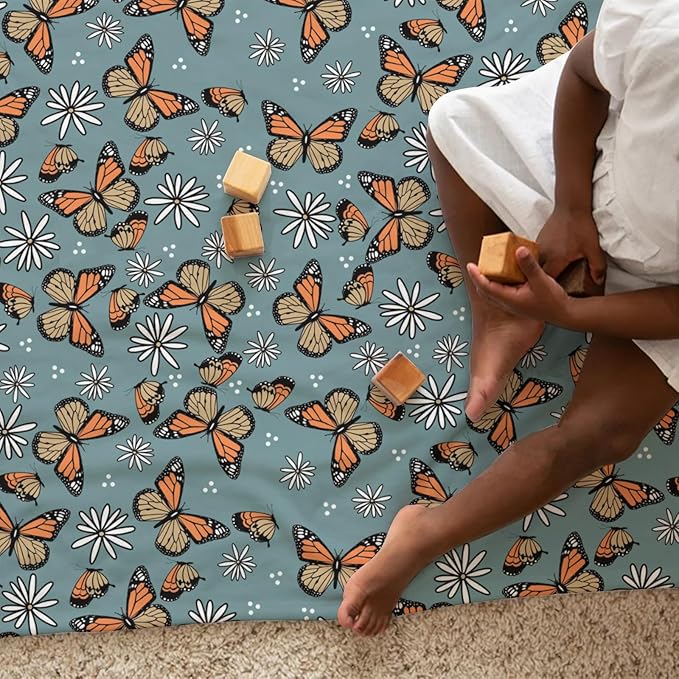 Butterfly Daisy Flower Baby Blanket for Girls Gift, Blue Yellow Floral Flannel Fleece Nursery Bed Receiving Blankets, Soft Warm Lightweight Newborn Infant Toddler Kids Crib Bedding 50 x 60