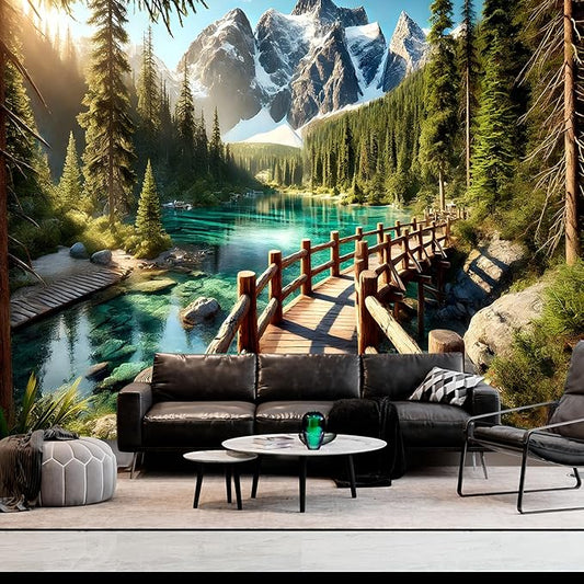 BSFHH Nature Tapestry Forest Tree Sea Cave Wall Hanging, Stream Through Rainforest Landscape Wall Art Tapestry for Bedroom Living room (Snow Scene, 110" × 87", Unframed)