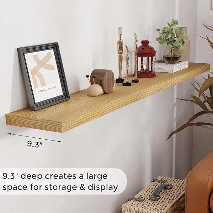 72 Inch Floating Shelves, 72 x 9 Rustic Wooden Fireplace Mantel, 9 Inch Floating Shelf for Wall, Farmhouse Wall Shelves for Home Storage & Display, Oak Color, Set of 1