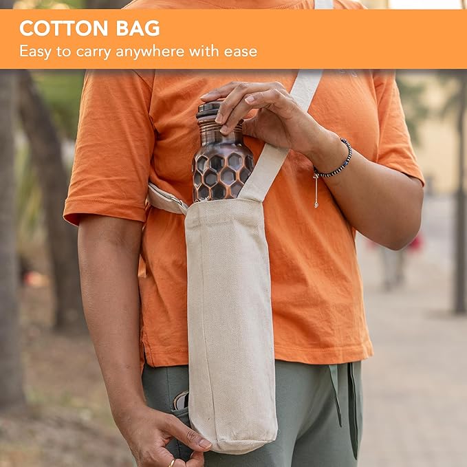 34 Oz Extra Large Honeycomb 100% Pure Copper Water Bottle For Drinking | Leak Proof Design And Carrying Pouch | Drink More With Healthy Benefits Immediately