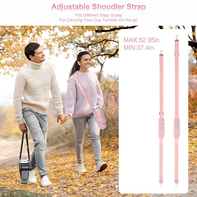 Bling Diamond Water Bottle Carrier Bag with Phone Pocket for Stanley 40/30 oz Tumbler with Card Holder,Neoprene Water Bottle Holder Pouch with Adjustable Strap for Stanley Cup Accessories