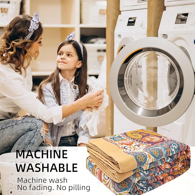 Boho Throw Blanket for Bed - 100% Pure Cotton Ultra Soft Rustic Quilt - Farmhouse Decor Bed Blankets, All Season Rustic Throw for Sofa Couch Chair(60"×80", Boho Flover)