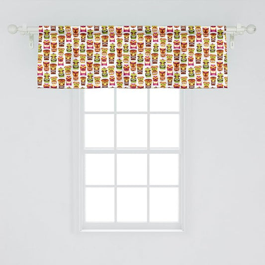 Ambesonne Tiki Bar Window Valance Pack of 2, Sixties Retro Inspired Hawaiian Party Happy Tiki Pattern Colorful, Rod Pocket Curtain Valances for Kitchen Bedroom, 54" X 18", White Brown