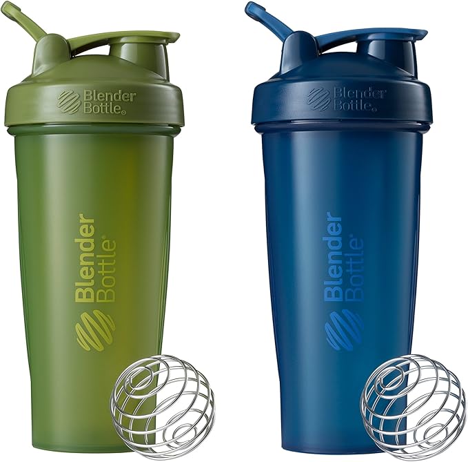 BlenderBottle Classic Shaker Bottle Perfect for Protein Shakes and Pre Workout, 28-Ounce (2 Pack), Moss/Moss and Navy/Navy & Classic V2 Shaker Bottle Perfect for Protein Shakes and Pre Workout