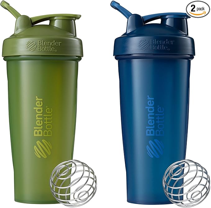 BlenderBottle Classic Shaker Bottle Perfect for Protein Shakes and Pre Workout, 28-Ounce (2 Pack), Moss/Moss and Navy/Navy