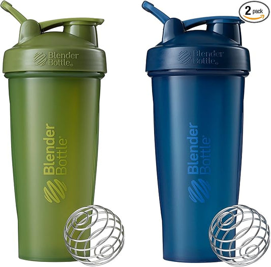 BlenderBottle Classic Shaker Bottle Perfect for Protein Shakes and Pre Workout, 28-Ounce (2 Pack), Moss/Moss and Navy/Navy
