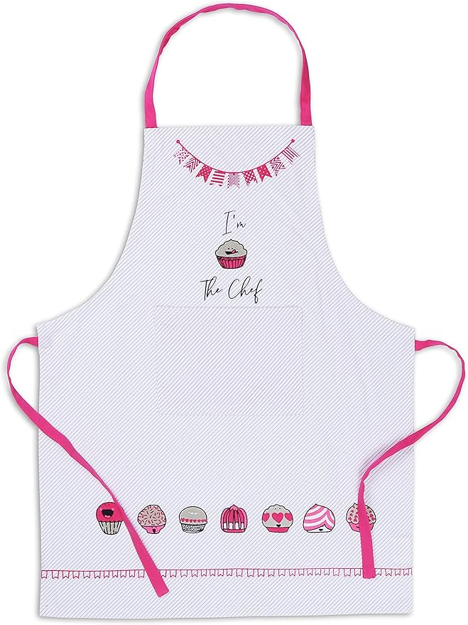 AMOUR INFINI Cupcakes Baking 3-Piece Kitchen Set Cotton Kid's Aprons, Oven Mitts, and Chef Hats Kitchen Play,Cooking,Grilling,Baking Gift for Girls, Boys & Junior Chefs Heat Resistant Reusable