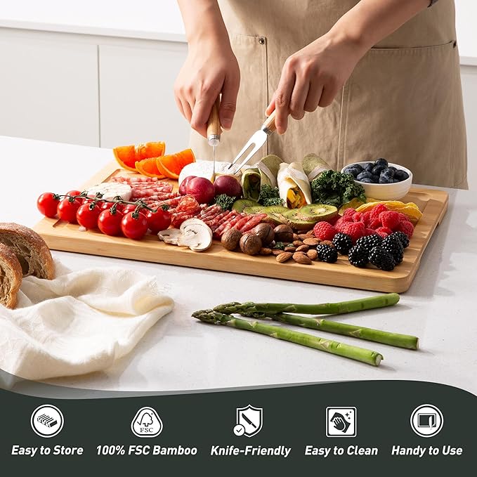 Bamboo Cutting Board Set Non Slip Feet with Holder Over Sink Kitchen Gadgets Charcuterie & Chopping Board Apartment Essentials New Home Must Haves Things Stuff Accessories House Housewarming Gifts