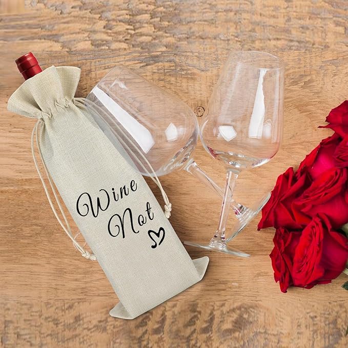 Appreciation Gift for Women Men Valentine Gift for Wife Husband Wine Gift Bags Friendship Birthday Christmas Gift for Friends Sister Anniversary Graduation Gift Reusable Burlap Wine Wrap Bags