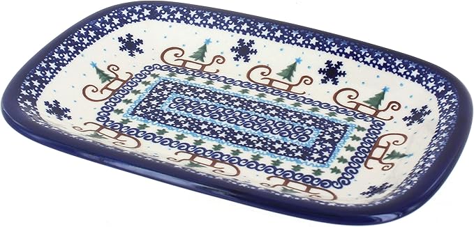 Blue Rose Polish Pottery Noel Nights Small Rectangular Serving Platter