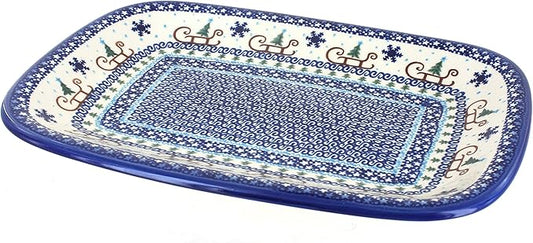 Blue Rose Polish Pottery Noel Nights Large Rectagular Serving Platter