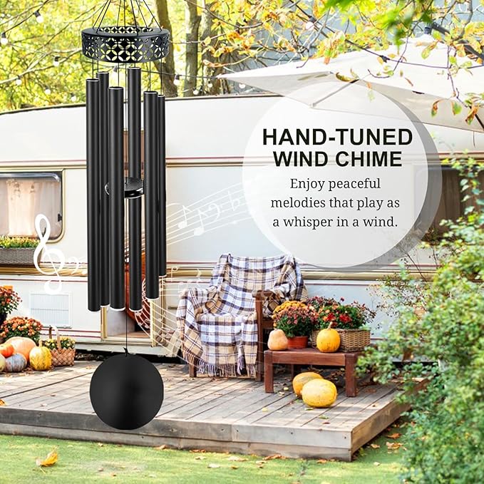 ASTARIN 48'' Deep Tone Wind Chimes for Outside - Large WindChimes with 6 Heavy Tubes, Memorial Chimes Outdoor for Garden Hanging Décor,Sympathy Gifts for Loved one,Home Décor, Black