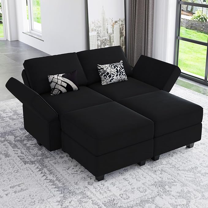 Belffin Modular Sectional Sofa with Reversible Chaise L Shaped Couch with Ottoman Modular Sofa Couch with Storage Black
