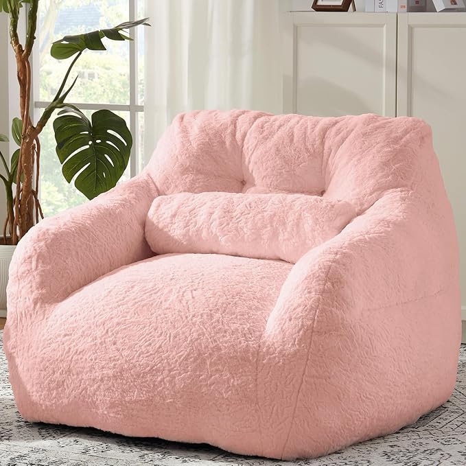 Bean Bag Chair for Adults with Pillow,Oversized Bean Bag Couch Chairs for Adults,Giant Lazy Couch Sofa Chairs with Filler,Large Reading Chair for Living Room Bedroom,Pink