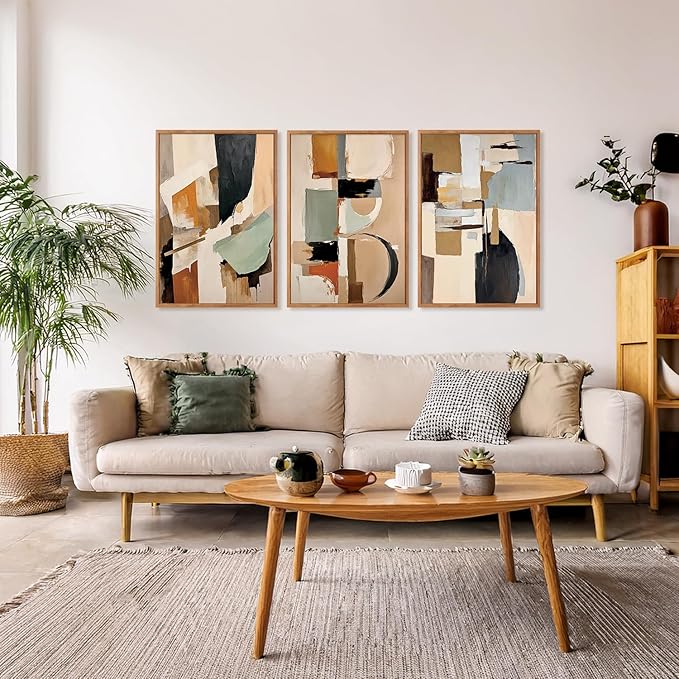 Aurlan Neutral Japandi Wabi Sabi Hand Painted Wall Art(16"x24"), 3PCS Abstract Modern Minimalist 3D Textured Canvas Artwork, Large Contemporary Terracotta Brush Strokes Decor Prints for Office Bedroom