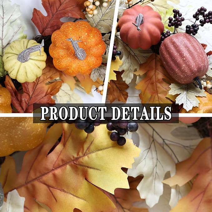 24 inch Fall Wreaths for Front Door Outside Autumn Wreath Fall Decorations for Home Decor Pumpkin Wreath for Farmhouse Holiday Thanksgiving Harvest Halloween Outdoor Indoors Fall Front Porch