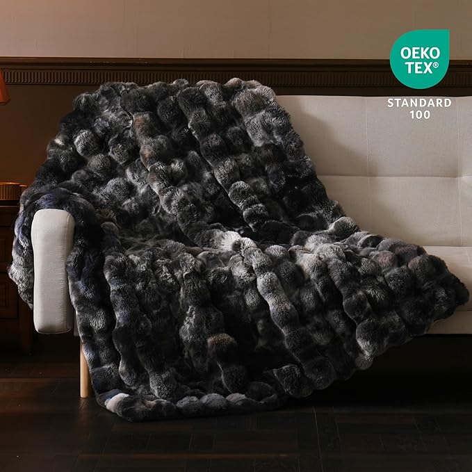 BENVWE Fluffy Faux Fur Throw Blanket for Couch, Soft Plush Thick Cozy Fuzzy Luxury Minky Bubble Blanket for Home Living Room Decor Gift for Women, Tie-dye Grey, 60" x 80", 1100GSM