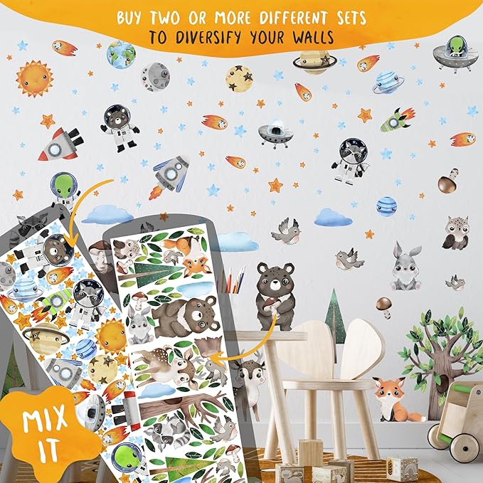 Animals Wall Decals for Kids by Lipastick – Cartoon Animal Wall Stickers – Forest Animal Wall Decals for Kids Boys Baby Girls – Kids Wall Decals Bear Fox Deer Hare Raccoon Owl S Size