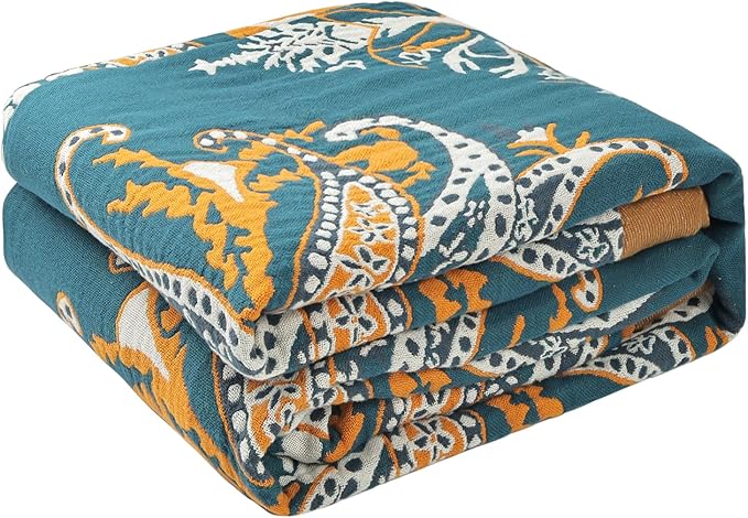 Boho Throw Blanket for Bed - 100% Pure Cotton Ultra Soft Rustic Quilt - Farmhouse Decor Bed Blankets, All Season Rustic Throw for Sofa Couch Chair(80''x 90'', Boho Floral)